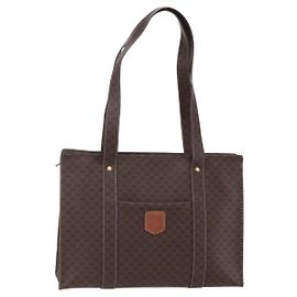 Céline Bolsa de Ombro em Lona Macadam CELINE em Couro PVC Marrom Dourado Auth 149556 Marrom Dourado