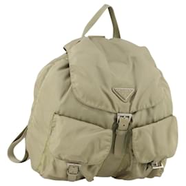 PRADA Backpack Nylon Beige Silver Auth 147783 Silvery Beige