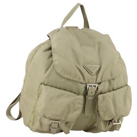 PRADA Rucksack aus Nylon Beige Silber Authentisch 147783 Silber Beige