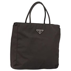 PRADA Hand Bag Nylon Brown Silver Auth 154516 Brown Silvery