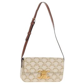 Céline CELINE Triomphe Mini Bolsa Semi Ombro PVC Marrom Branco Auth 148690SM Marrom Branco