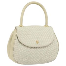 BALLY Bolsa de mão acolchoada de couro branco e dourado Auth gh1163 Branco Dourado