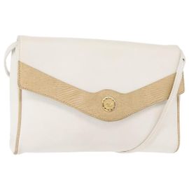 Céline Bolsa de Ombro de Couro Branca e Dourada Auth BA7313 Branco Dourado