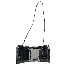 Borsa a Spalla Salvatore Ferragamo Vala Smalto Nero Argento Auth 149147 Nero Argento