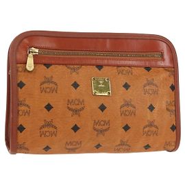 MCM Logogram Vicetos Clutch Bag PVC Leather Brown Gold Auth am9844V Brown Golden