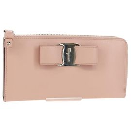 Cartera larga de cuero Vala Salvatore Ferragamo Rosa Plata Auth am9912V Plata Rosa