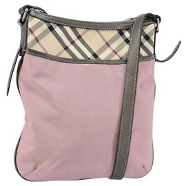 Bolsa de Ombro Nova Check em Nylon Rosa Prata da BURBERRY Auth 153134 Prata Rosa