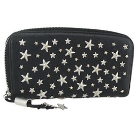 Jimmy Choo Studs Long Wallet Leather Black Silver Auth bs31467 Black Silvery