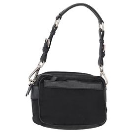 PRADA Shoulder Bag Nylon Black Silver Auth 155226 Black Silvery