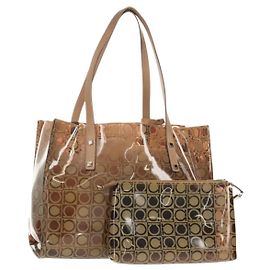 Salvatore Ferragamo Gancini Tote Bag Vinyl Brown Silver Auth bs29993 Brown Silvery