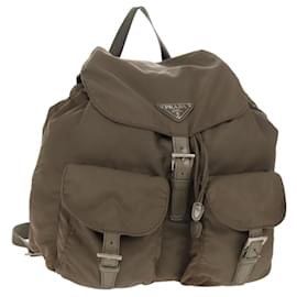 PRADA Backpack Nylon Gray Silver Auth 145848 Brown Silvery