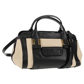 Chloé Bolso de Mano de Cuero Chloe Alice 2 en 1 Blanco Negro Auth BA6836 Negro Blanco