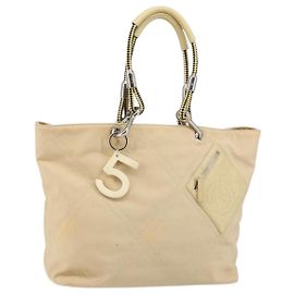 CHANEL Sac à main en toile beige argent CC Auth 147412 Argenté Beige