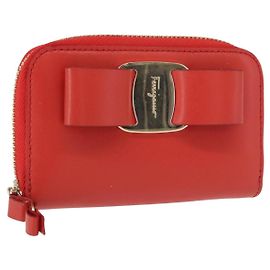 Carteira compacta Vala em couro vermelho e dourado Auth am9789 da Salvatore Ferragamo Vermelho Dourado