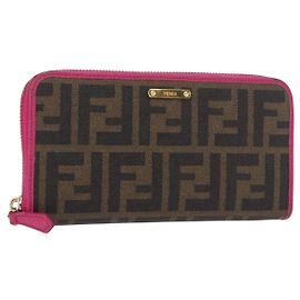 FENDI Portafoglio Lungo in Tela Zucca Nero Marrone Auth 154103 Marrone Nero