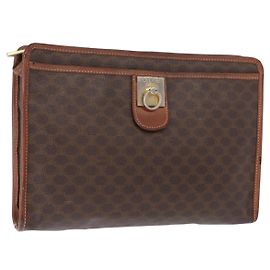 Céline CELINE Macadam Canvas Clutch Bag PVC Leather Brown Gold Auth bs31209 Brown Golden