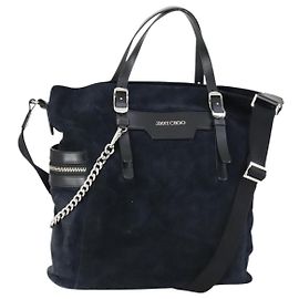 Jimmy Choo Tote Bag Suede 2way Navy Silver Auth 153171 Silvery Navy blue