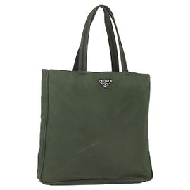 PRADA Tote Bag Nylon Grün Silber Auth 151686 Silber Grün