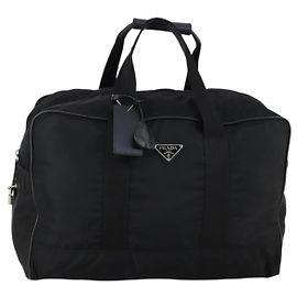 PRADA Boston Bag Nylon Black Silver Auth 144179 Black Silvery