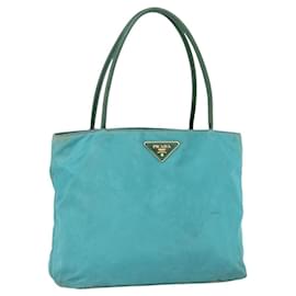 PRADA Tote Bag Nylon Turquoise Blue Gold Auth 155080 Golden Turquoise