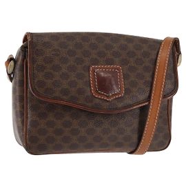 Céline CELINE Macadam Canvas Shoulder Bag PVC Leather Brown Gold Auth BA6722 Brown Golden