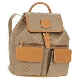 Céline Mochila de lona Macadam PVC beige dorado Auth 156252V Beige Dorado