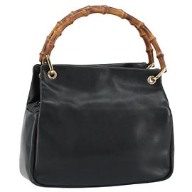 Bolsa de mão em couro Gucci Bamboo preta e dourada 000 2865 0575 Auth ar13837 Preto Dourado