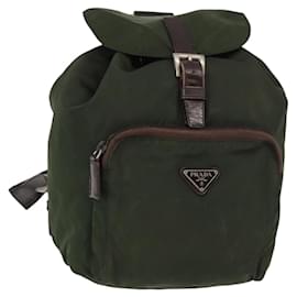 PRADA Backpack Nylon Khaki Silver Auth BA7769 Silvery Khaki