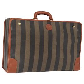 FENDI Trunk Case in tela Pecan PVC Nero Marrone Auth 147028 Marrone Nero