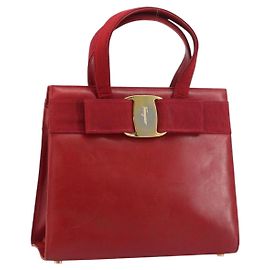 Bolsa de mão Vala em couro vermelho e dourado da Salvatore Ferragamo Auth bs31710 Vermelho Dourado
