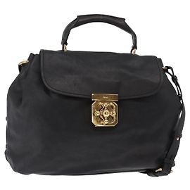Chloé Bolsa de Mão Chloe Elsie em Couro 2 em 1 Preto e Dourado Auth 155225 Preto Dourado