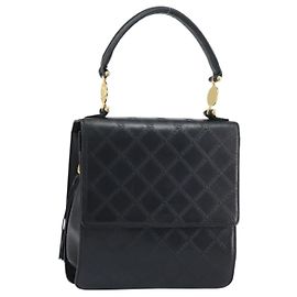 Borsa a mano in pelle nera e oro VERSACE Auth yk20008 Nero D'oro