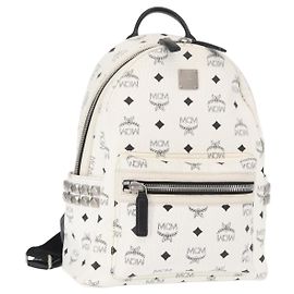 MCM Vicetos Logogram Backpack PVC Leather White Silver Auth kk581 Silvery White