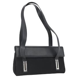 Salvatore Ferragamo Shoulder Bag Canvas Black Silver Auth 157119 Black Silvery