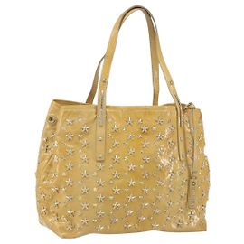 Jimmy Choo Studs Tote Bag Enamel Yellow Gold Auth bs31691 Golden Yellow