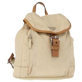 PRADA Backpack Nylon Beige Silver Auth 155293 Silvery Beige
