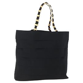 Bolsa Tote em Canvas Salvatore Ferragamo com corrente preta e dourada Auth gh1290 Preto Dourado