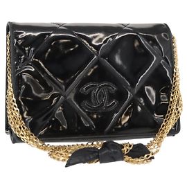 CHANEL Borsa a Spalla Matelassé Catena Smalto Nero Oro CC Auth bs31115 Nero D'oro