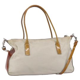 PRADA Handtasche aus Nylon mit Emaille 2-in-1 Weiß Silber Auth 152256 Silber Weiß