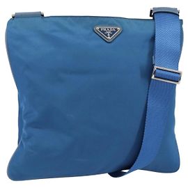 PRADA Borsa a Spalla in Nylon Blu Argento Auth 154370V Argento Blu