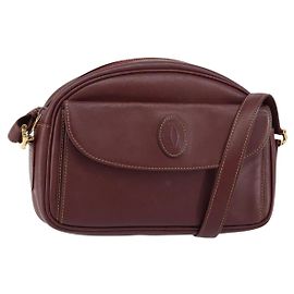 Cartier Borsa a Spalla Must Line in Pelle Bordeaux Oro Auth BA7547 D'oro Bordò