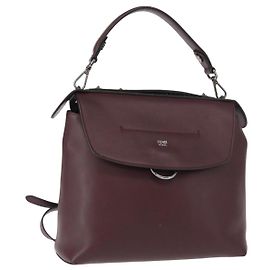 FENDI Back To School Backpack Leather 2way Bordeaux Silver Auth 148468 Silvery Dark red