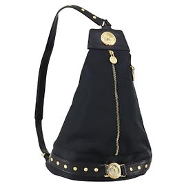 VERSACE Backpack Nylon Black Gold Auth 149669 Black Golden