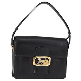 Borsa a Spalla CÉLINE Carrozza in Pelle Nera e Oro Auth 155706 Nero D'oro