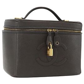Pochette Vanity CHANEL COCO Mark in Pelle Caviar Marrone Oro CC Auth bs31399 Marrone D'oro