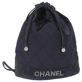 CHANEL Matelasse Backpack Satin Navy CC Auth 154704 Navy blue
