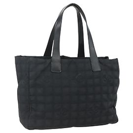 CHANEL Nuova Borsa Tote da Viaggio Nylon Nero oro CC Auth ka411 Nero D'oro