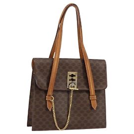 Céline Bolsa de Ombro em Lona Macadam CELINE em Couro PVC Marrom Dourado Auth 155289 Marrom Dourado