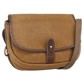 LOEWE Bolsa de Hombro Anagram Cuero Beige Oro Auth 151706 Beige Dorado