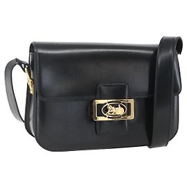Bolsa de Ombro CÉLINE Carroça de Couro Preta e Dourada Auth ka895 Preto Dourado